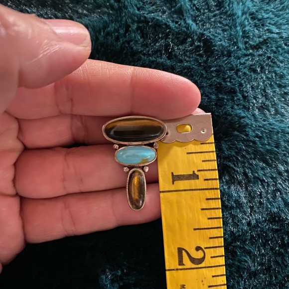 Oval Tiger Eye/Turquoise-32 x 22mm Sterling Pendant 5.6g Marked 925 - Picture 7 of 8